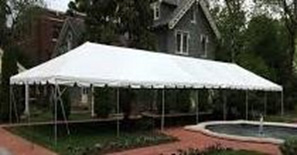 Event tent set up in courtyard 